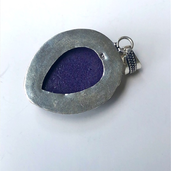 Handmade Carved Purple Resin Face Sterling Silver 925 Pendant - Picture 3 of 6